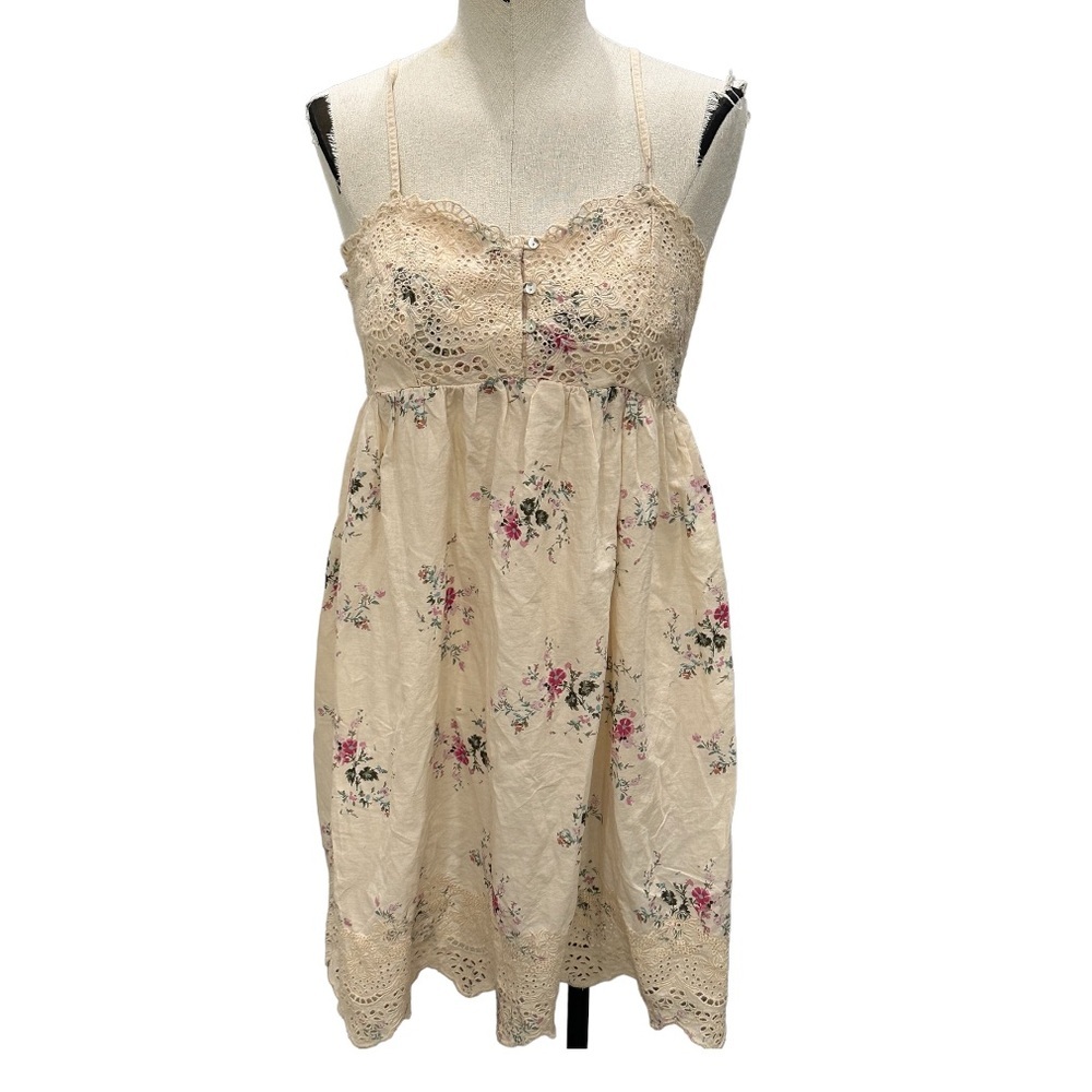The Prairie Rachel Ashwell Floral Lined Eyelet Dress Mini Cottage Boho Lace S